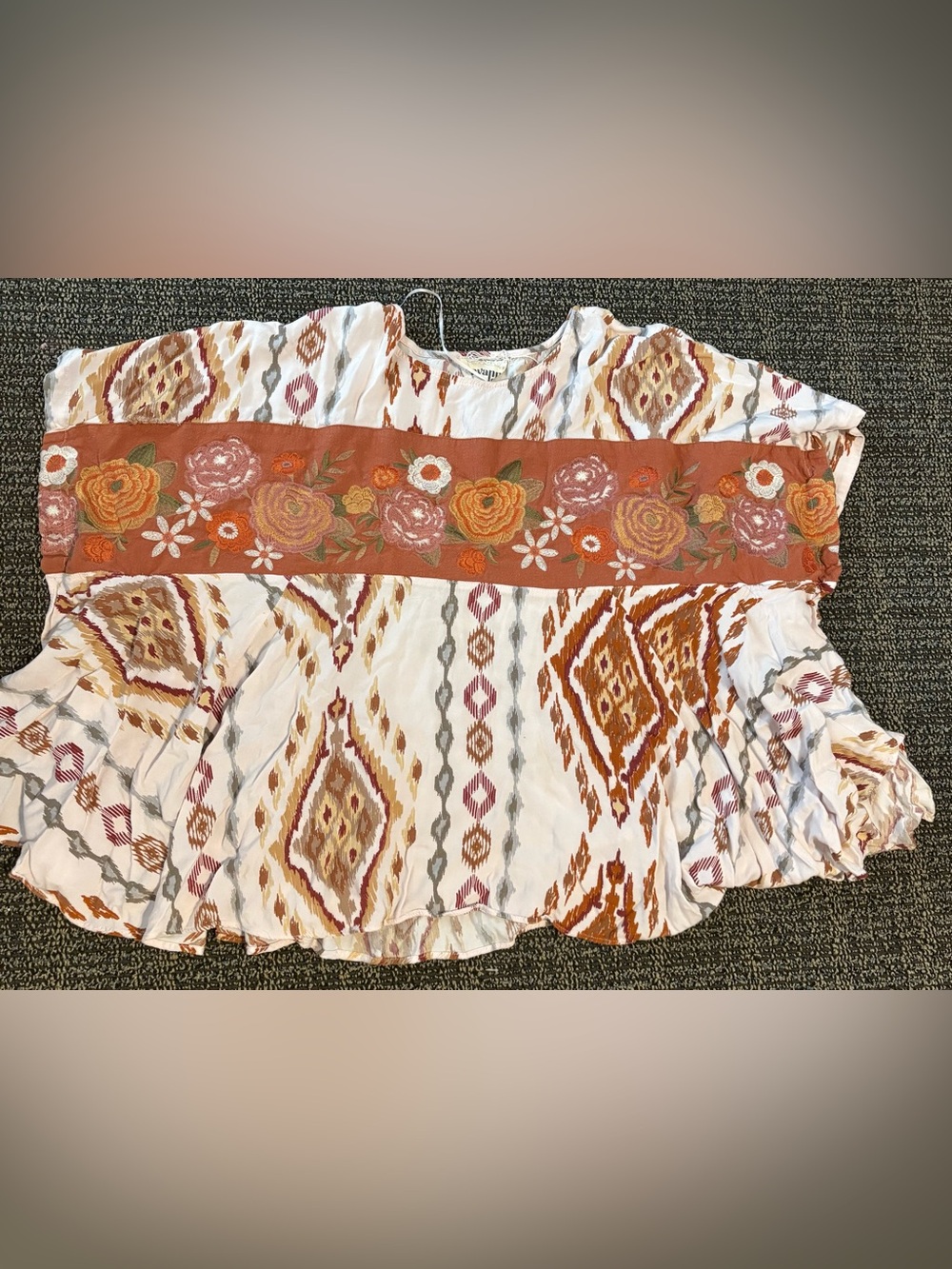 Savanna Jane White Peasant Blouse with Rust Floral Yoke